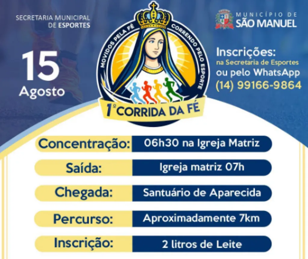 São Manuel promove a 1ª Corrida da Fé no dia 15 de agosto