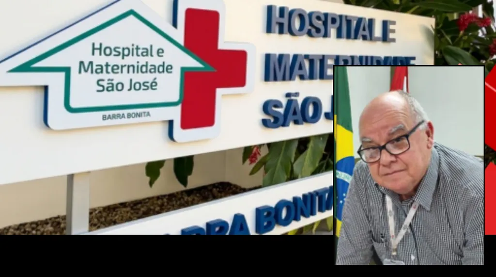 placa com nome do hospital são josé e foto em destaque de um homem careca de óculos